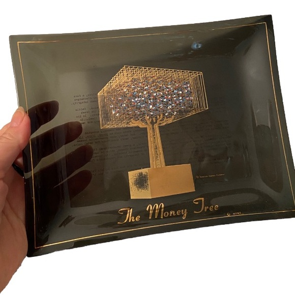 1964-65 Vtg New York Worlds Fair American Express Money Tree Glass Tray Souvenir - Picture 3 of 4